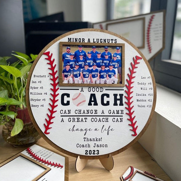 Custom Baseball Coach Wooden Sign,Team Photo Hanging Plaque, End of Season Manager Gift