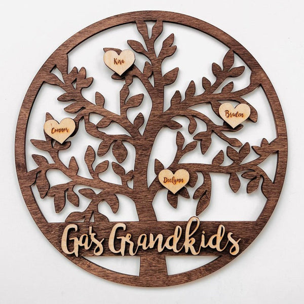 Grandkids Christmas Birthday Gift Family Tree Sign Custom Hanging Grandparent