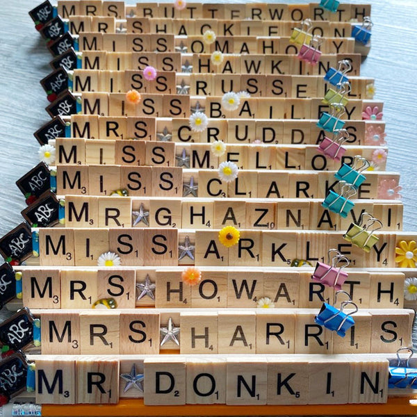 Scrabble Desk Name Plate End of Term Teacher Gift Doctor Office Teaching Assistant Blackboard Books Wood