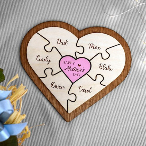 Personalized Heart Puzzle Piece Sign,Custom Family Wooden Heart Puzzle,Engraved Name Puzzle