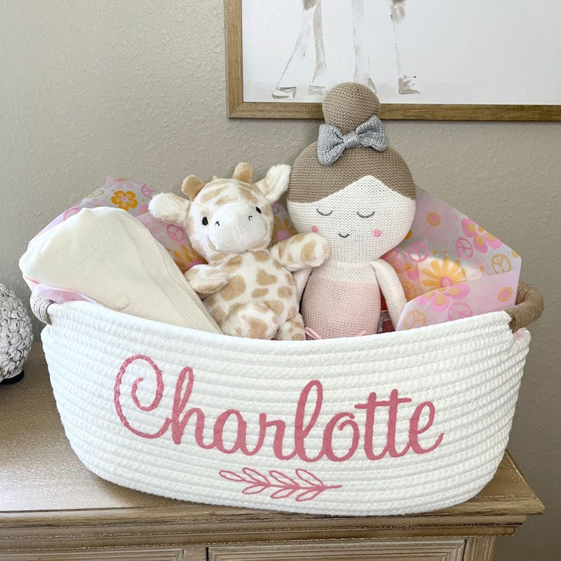 Baby Girl Gift Basket - Ivory Cream Baby Shower Personalized Gift Basket