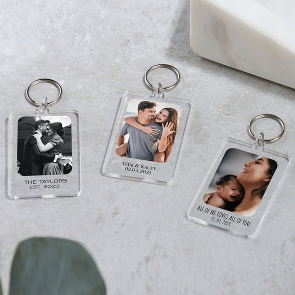 Personalised Photo Keyring, Keychain Gift with Message for Birthday, Anniversary,