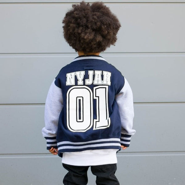 Baseball Style Kids Varsity Jacket, Custom Letterman Name &amp; Number College Football Jacket for Boy or Girl