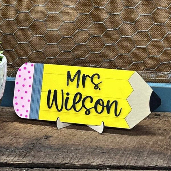 Personalised Pencil Teacher Desk Sign with Holder