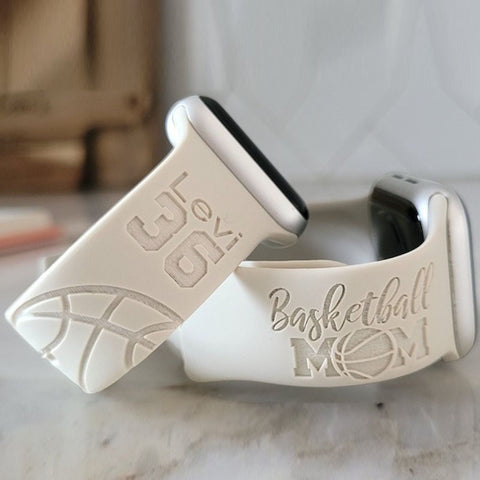 Personalized Watch Band for Apple Samsung BASKETBALL MOM Engraved Silicone Sports Band