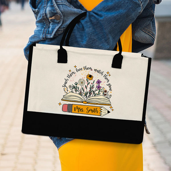 Personalized Teacher Wildflowers Tote Bag, Custom Teacher Tote Bag, Graduation Gift