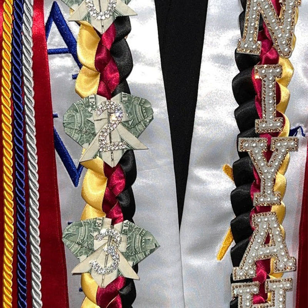 Graduation Lei, 4 Color Double Braid with bows, Personalized Letters & Numbers &Money