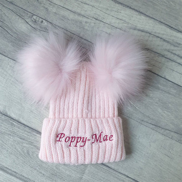 Personalised Infant Winter Hat Custom Embroidered Baby Pom Beanie