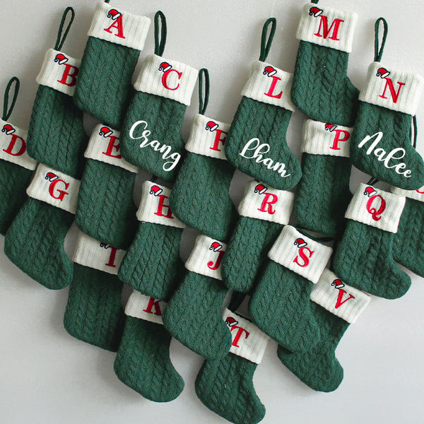 Initial Cable Knitted Stocking, Mini Monogrammed Stocking, Personalized Christmas Stocking, Embroidered Stocking, Letter of Family Stcoking