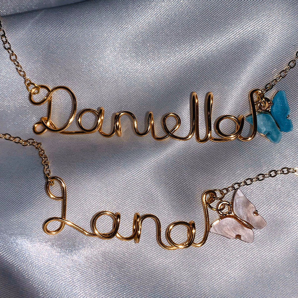 Gold Name Necklace, Lockdown Birthday Gift, Personalised Necklace, Butterfly Name Necklace, Personalised Name Necklace, Wire name necklace