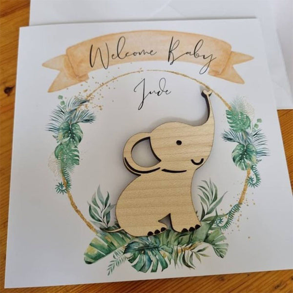 New Baby Safari Card - Wooden Keepsake