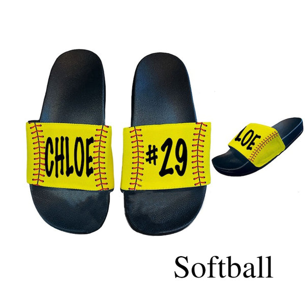 Personalized Softball Baseball Slides Flip Flops Sandals