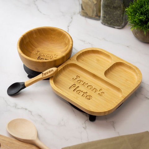 Personalised Bamboo Childrens Dining Set Spoon & Bowl