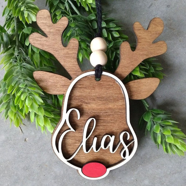 Personalized reindeer ornament | personalized Rudolph wooden ornaments