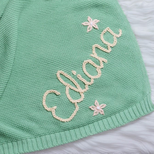 Personalized Baby Name Blanket, Hand-Embroidered Knit Baby Blanket