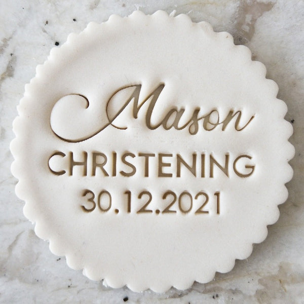 CUSTOM Christening Name and Date Cookie Biscuit Stamp Fondant Cake Decorating Icing Cupcakes Stencil