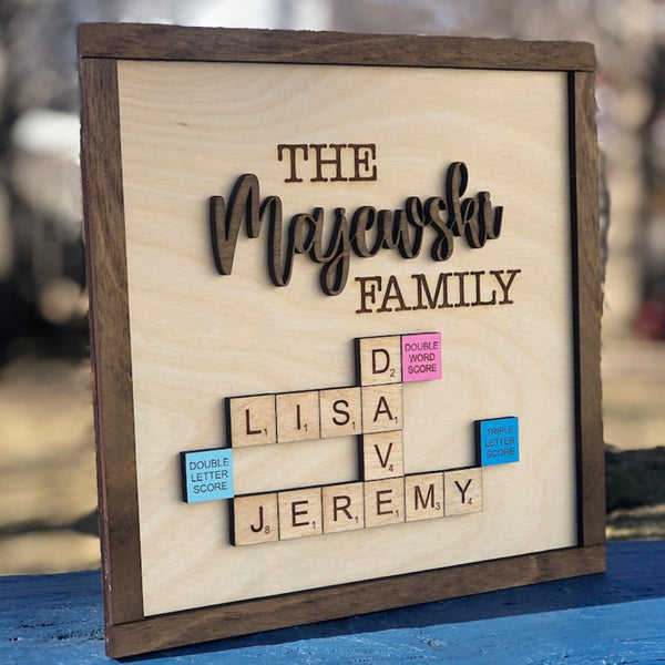 Personalized Last Name Scrabble Wood Sign, Gift for Grandpa