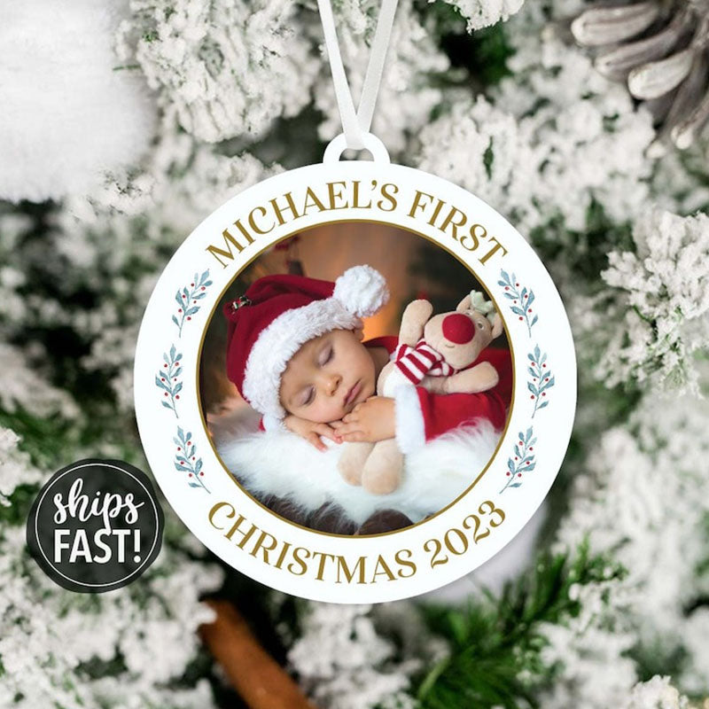 Baby's First Christmas Photo Ornament | Baby's First Christmas Ornament Baby Ornament Baby Gift Photo Ornament New Mom Gift