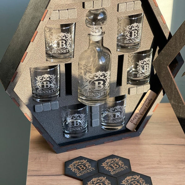 Fathers day gift, Personalized Decanter set, Personalized Gift, Whiskey glasses, Gift for men