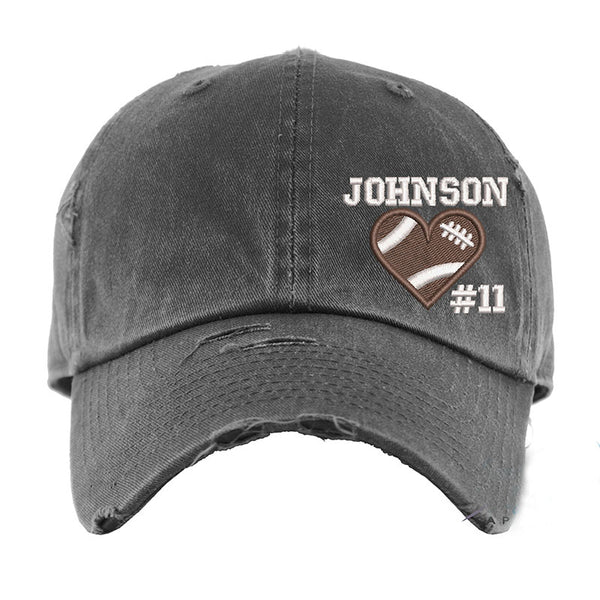 Softball Hat With Custom Name & Number | Distressed Baseball Cap OR Ponytail Hat | Softball Heart Love | Softball Mom