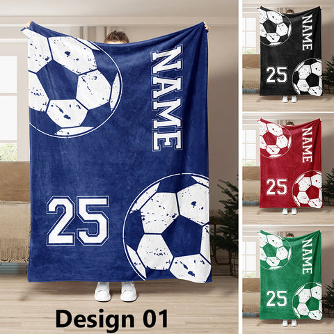 Personalized Soccer Blanket, Custom Soccer Soft Cozy Sherpa Fleece Throw Blankets, Soccer Gift