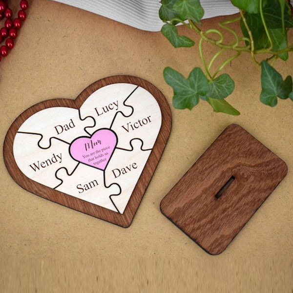 Personalized Heart Puzzle Piece Sign,Custom Family Wooden Heart Puzzle,Engraved Name Puzzle