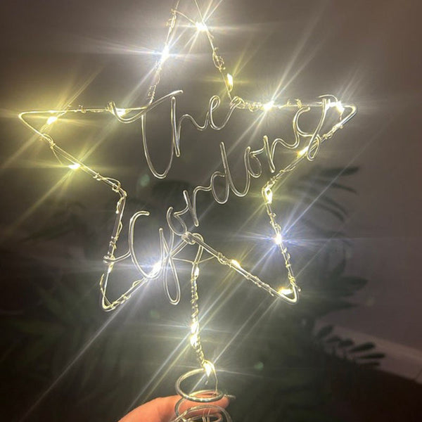 Personalised Christmas tree topper - star tree topper - Surname wire sign