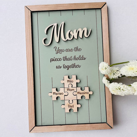 Mom Puzzle Sign Mother's Day Gift from Kids Husband Custom Engraved Wood Sign Piece