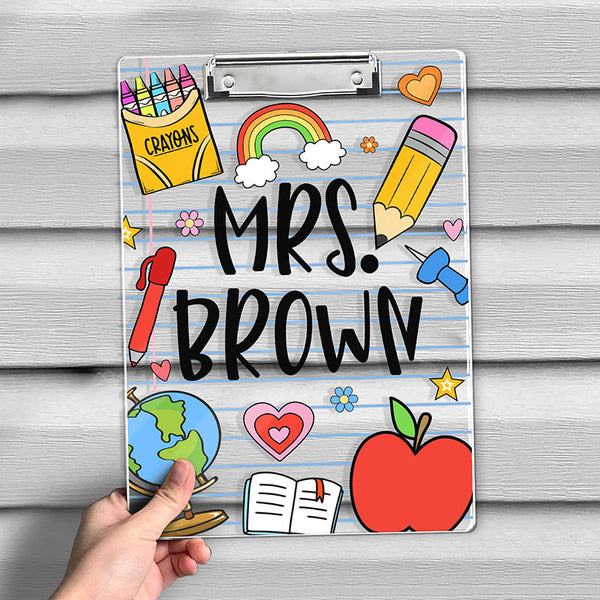 Custom Acrylic Clipboard With Teacher Name, Elements Teacher Clipboard