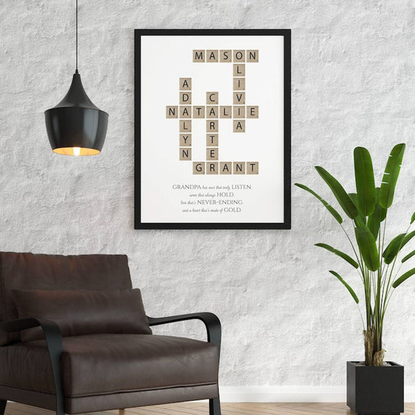 Family Name Sign Unique holiday Gift for Mom, Grandma Mothers Day Gift, Crossword Scrabble Print