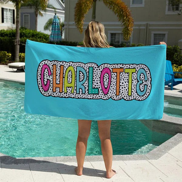 Personalized Multicolor Dots Beach Towel