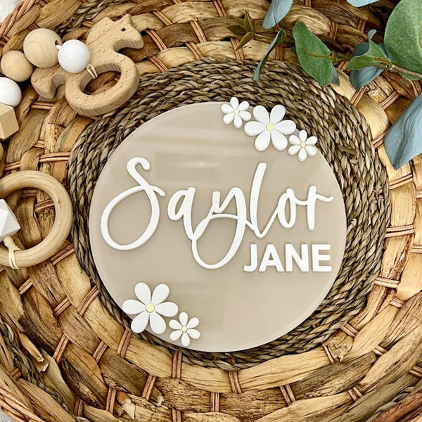 Acrylic Baby Name Announcement, Daisy Baby Hospital Sign