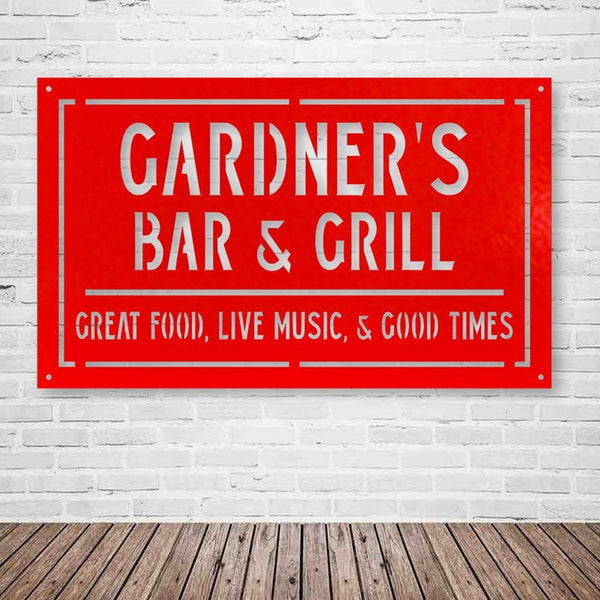 Metal Home Bar and Grill Sign, Personalized Decor, Wall Art