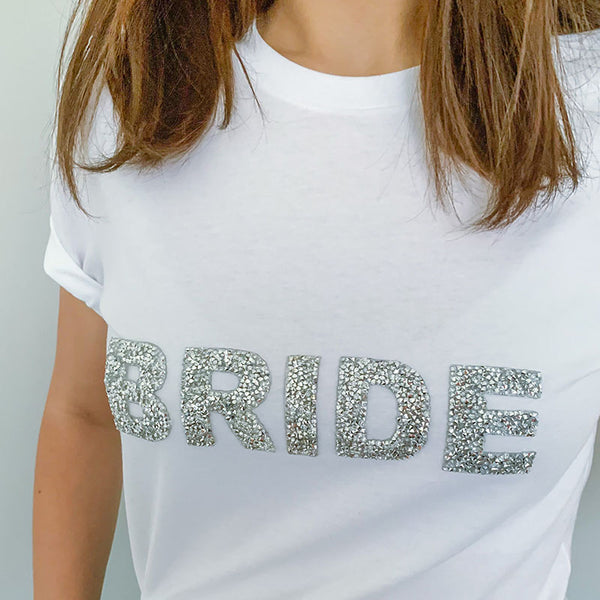 Bride t-shirt with sparkly rhinestone letters / Engagement Gift / Bride to be shirt