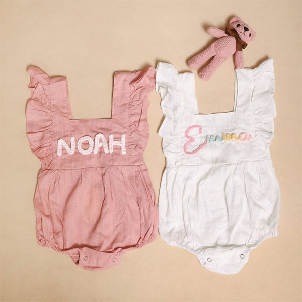 Embroidered Ruffle Baby Girl Romper, Newborn Girl Embroidered Outfit