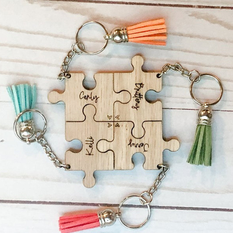 Best Friend Gift, Personalized Keychain, Custom name puzzle piece keychain with Colorful Tassel