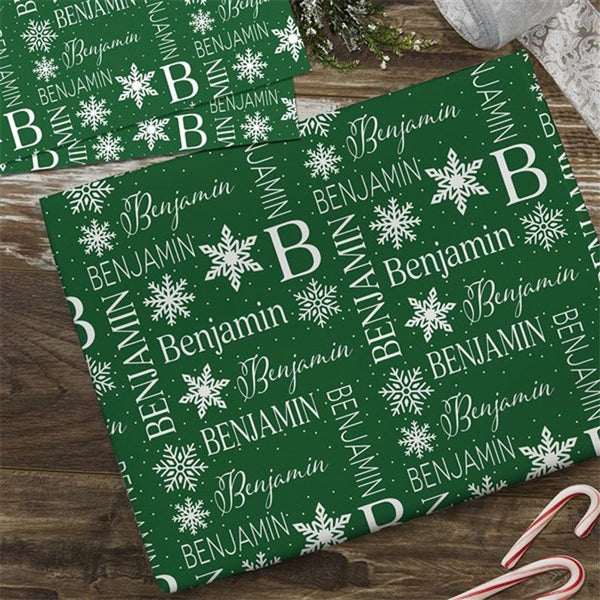 Christmas Snowflake Repeating Name Personalized Wrapping Paper, Christmas Wrapping Paper