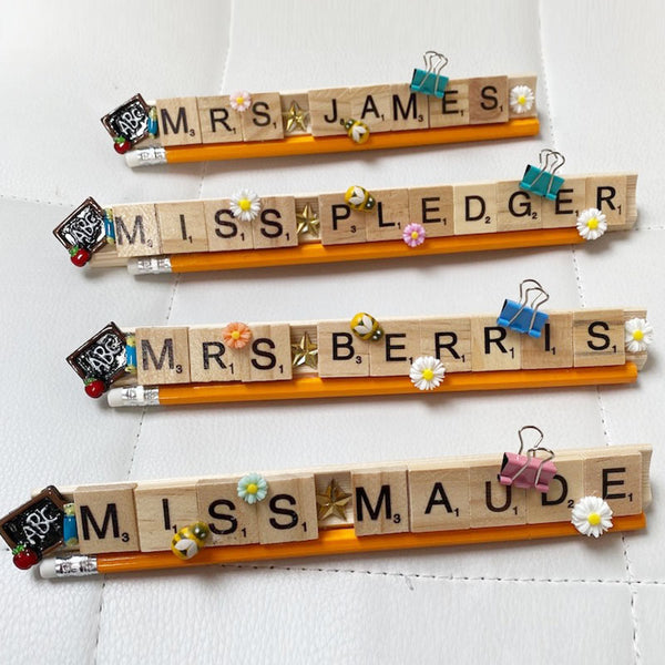 Scrabble Desk Name Plate End of Term Teacher Gift Doctor Office Teaching Assistant Blackboard Books Wood