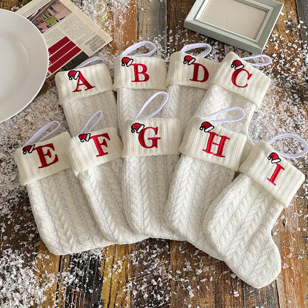 Initial Cable Knitted Stocking, Mini Monogrammed Stocking, Personalized Christmas Stocking, Embroidered Stocking, Letter of Family Stcoking