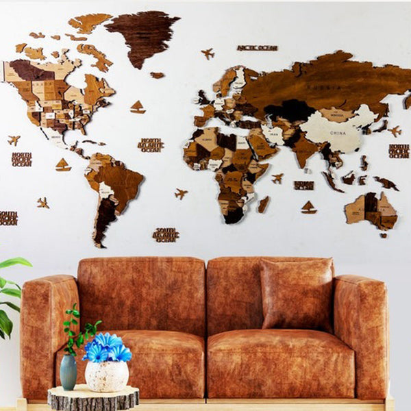 Wooden World Map, Wall Art Decor, 3D Wooden World Map