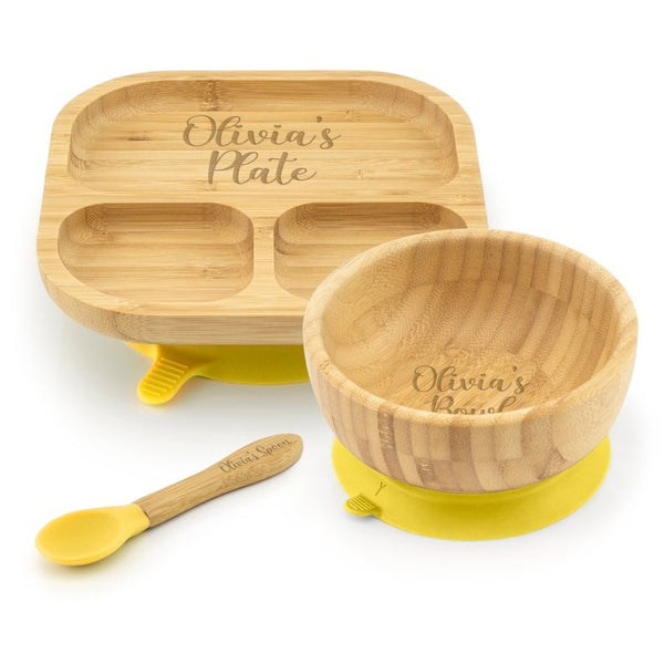 Personalised Bamboo Childrens Dining Set Spoon & Bowl