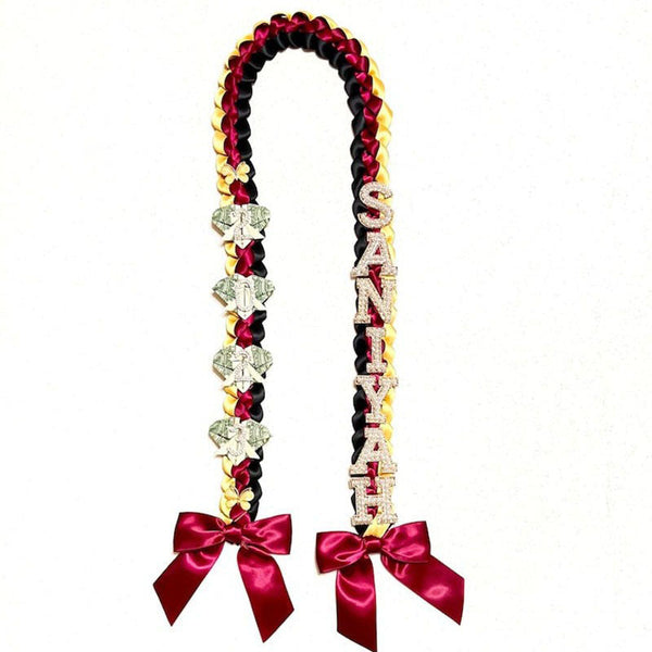 Graduation Lei, 4 Color Double Braid with bows, Personalized Letters & Numbers &Money