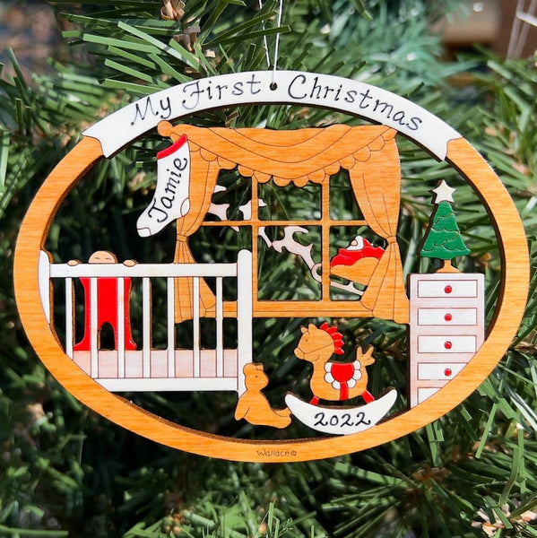 Personalized Baby's First Christmas Ornament - Wood, Laser Cut