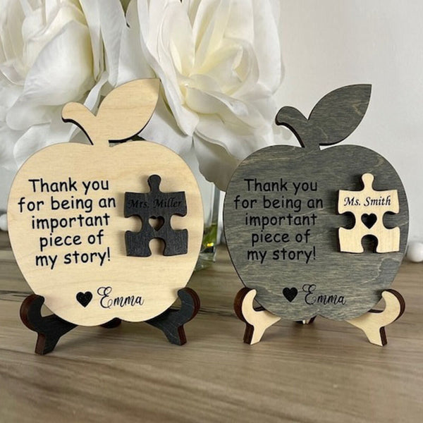 Teacher Gift, Apple, Puzzle Piece, Desktop Size, Personalized Teacher Gift