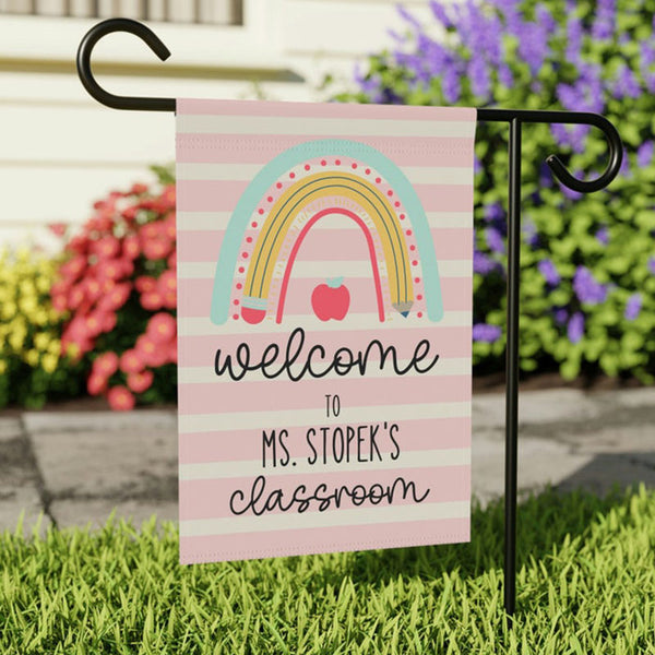 Rainbow personalized teacher flags, classroom flags, class flags, school flags, back to school flags