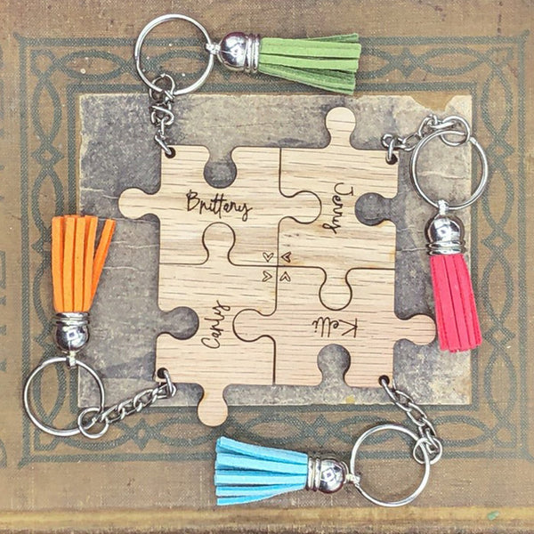 Best Friend Gift, Personalized Keychain, Custom name puzzle piece keychain with Colorful Tassel