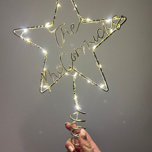 Personalised Christmas tree topper - star tree topper - Surname wire sign