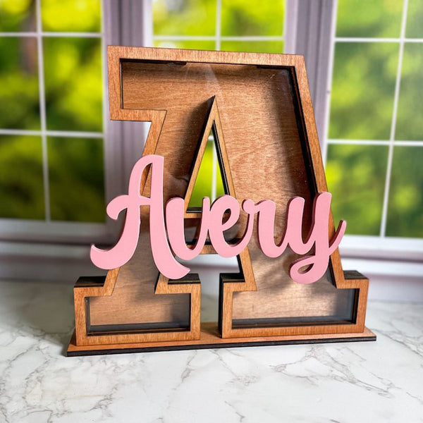 Personalized Letter Coin Bank, Wooden Initial Piggy Bank for Boys or Girls