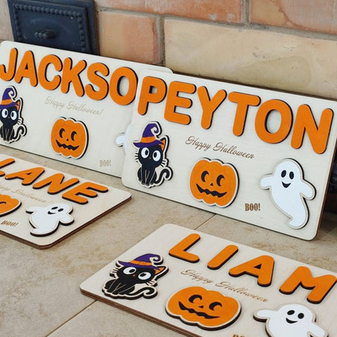 Baby Toddler Kid Halloween Toy Wooden Name Puzzle