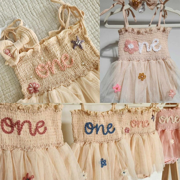 Custom Name Tutu, Hand Embroidered Baby Romper, Personalized Birthday Outfit